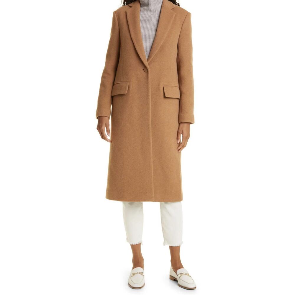 Club Monaco Womens Wool Blend Slim Tailored Camel Coat Sz S Petite Retail $479